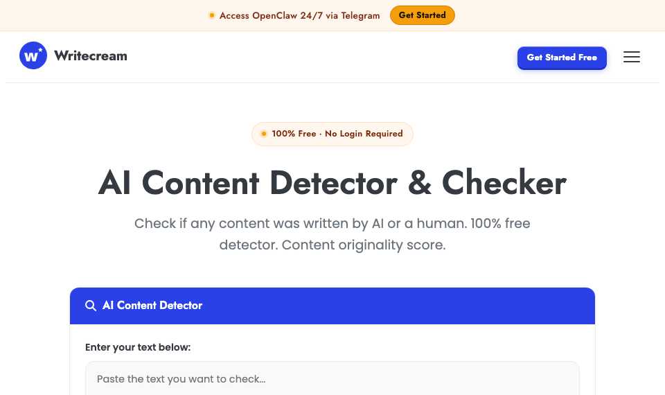 Writecream AI Content Detector